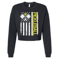US Flag Pickleball Player Paddleball Lover Cropped Pullover Crew