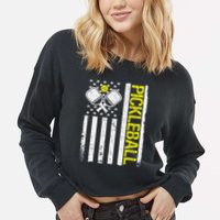 US Flag Pickleball Player Paddleball Lover Cropped Pullover Crew