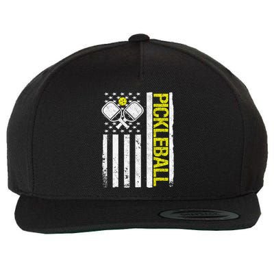 US Flag Pickleball Player Paddleball Lover Wool Snapback Cap