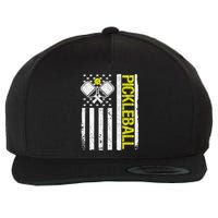 US Flag Pickleball Player Paddleball Lover Wool Snapback Cap