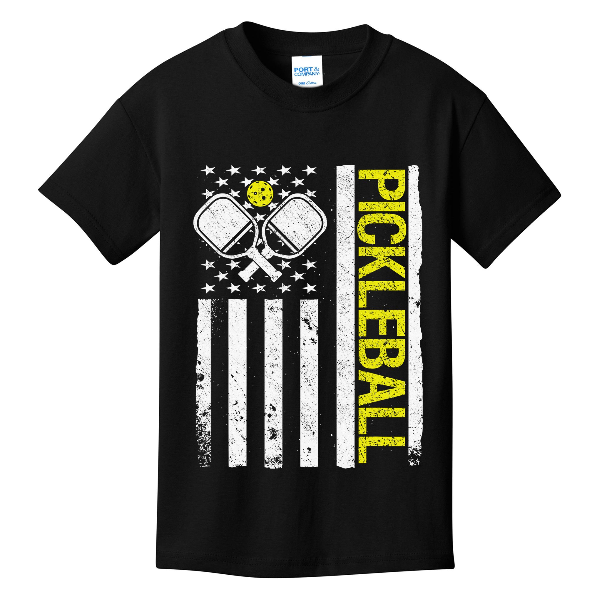 US Flag Pickleball Player Paddleball Lover Kids T-Shirt