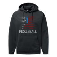 Us Flag Pickleball Player Paddleball Lover Performance Fleece Hoodie