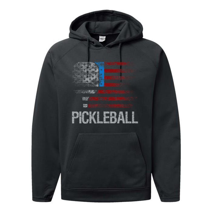 Us Flag Pickleball Player Paddleball Lover Performance Fleece Hoodie