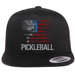 Us Flag Pickleball Player Paddleball Lover Flat Bill Trucker Hat