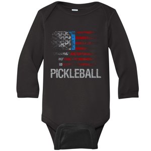 Us Flag Pickleball Player Paddleball Lover Baby Long Sleeve Bodysuit