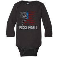 Us Flag Pickleball Player Paddleball Lover Baby Long Sleeve Bodysuit