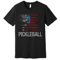 Us Flag Pickleball Player Paddleball Lover Premium T-Shirt