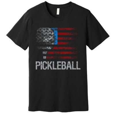 Us Flag Pickleball Player Paddleball Lover Premium T-Shirt