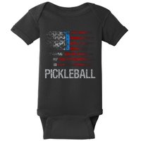 Us Flag Pickleball Player Paddleball Lover Baby Bodysuit