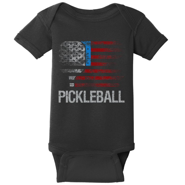 Us Flag Pickleball Player Paddleball Lover Baby Bodysuit