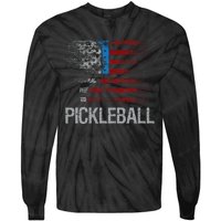 Us Flag Pickleball Player Paddleball Lover Tie-Dye Long Sleeve Shirt