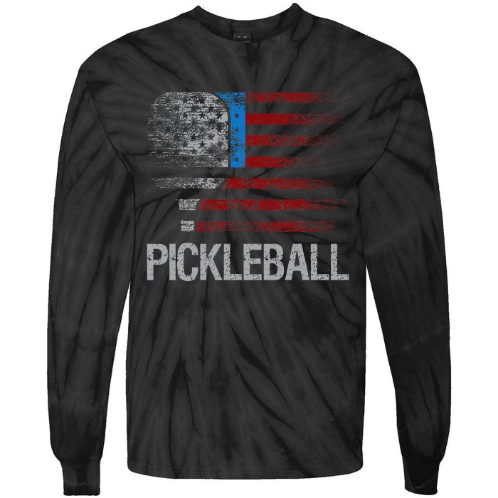 Us Flag Pickleball Player Paddleball Lover Tie-Dye Long Sleeve Shirt