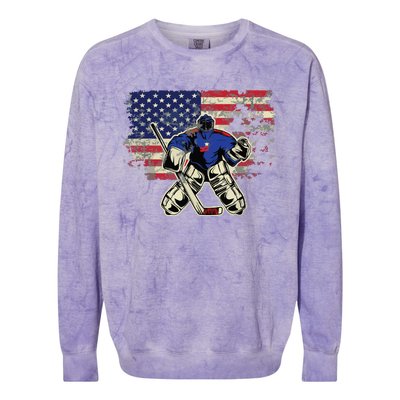 US Flag Patriotic American Hockey Player Ice Hockey Colorblast Crewneck Sweatshirt