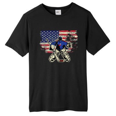 US Flag Patriotic American Hockey Player Ice Hockey Tall Fusion ChromaSoft Performance T-Shirt