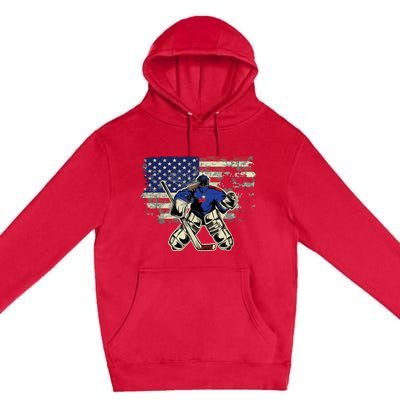 US Flag Patriotic American Hockey Player Ice Hockey Premium Pullover Hoodie