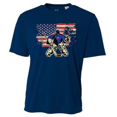 US Flag Patriotic American Hockey Player Ice Hockey Cooling Performance Crew T-Shirt