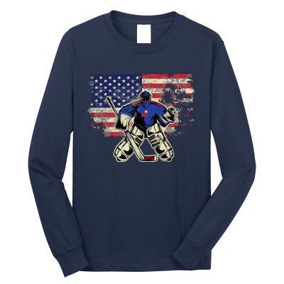 US Flag Patriotic American Hockey Player Ice Hockey Long Sleeve Shirt