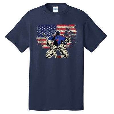 US Flag Patriotic American Hockey Player Ice Hockey Tall T-Shirt