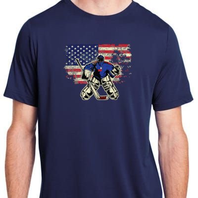 US Flag Patriotic American Hockey Player Ice Hockey Adult ChromaSoft Performance T-Shirt