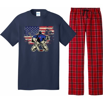 US Flag Patriotic American Hockey Player Ice Hockey Pajama Set