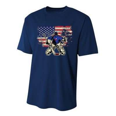 US Flag Patriotic American Hockey Player Ice Hockey Performance Sprint T-Shirt