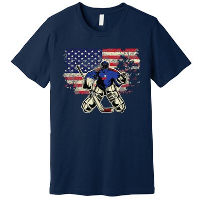 US Flag Patriotic American Hockey Player Ice Hockey Premium T-Shirt