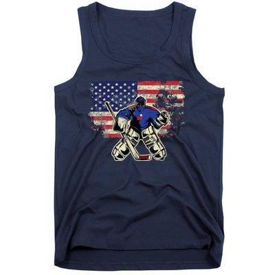 US Flag Patriotic American Hockey Player Ice Hockey Tank Top