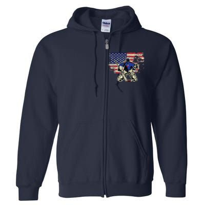 US Flag Patriotic American Hockey Player Ice Hockey Full Zip Hoodie