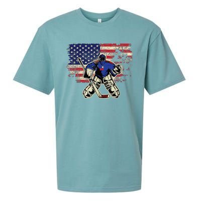 US Flag Patriotic American Hockey Player Ice Hockey Sueded Cloud Jersey T-Shirt