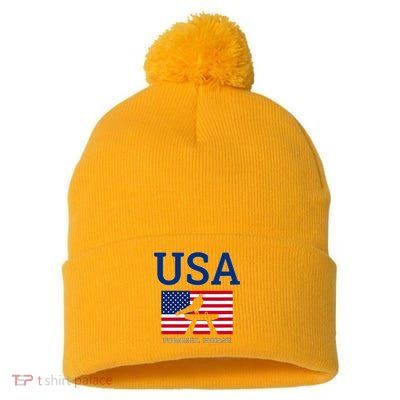 Usa Flag Pommel Horse Gymnastics Team American Gymnast Pom Pom 12in Knit Beanie