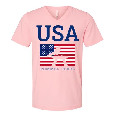 Usa Flag Pommel Horse Gymnastics Team American Gymnast V-Neck T-Shirt
