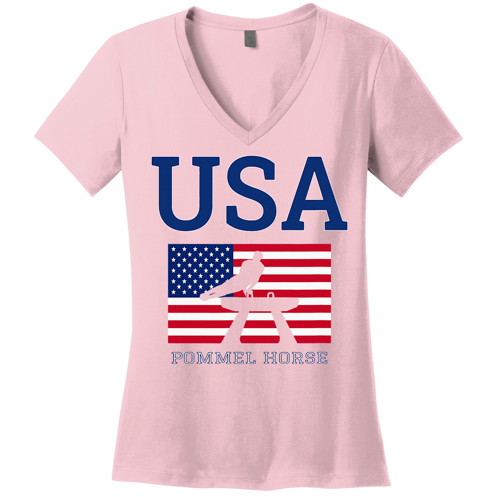 Usa Flag Pommel Horse Gymnastics Team American Gymnast Women's V-Neck T-Shirt