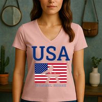 Usa Flag Pommel Horse Gymnastics Team American Gymnast Women's V-Neck T-Shirt