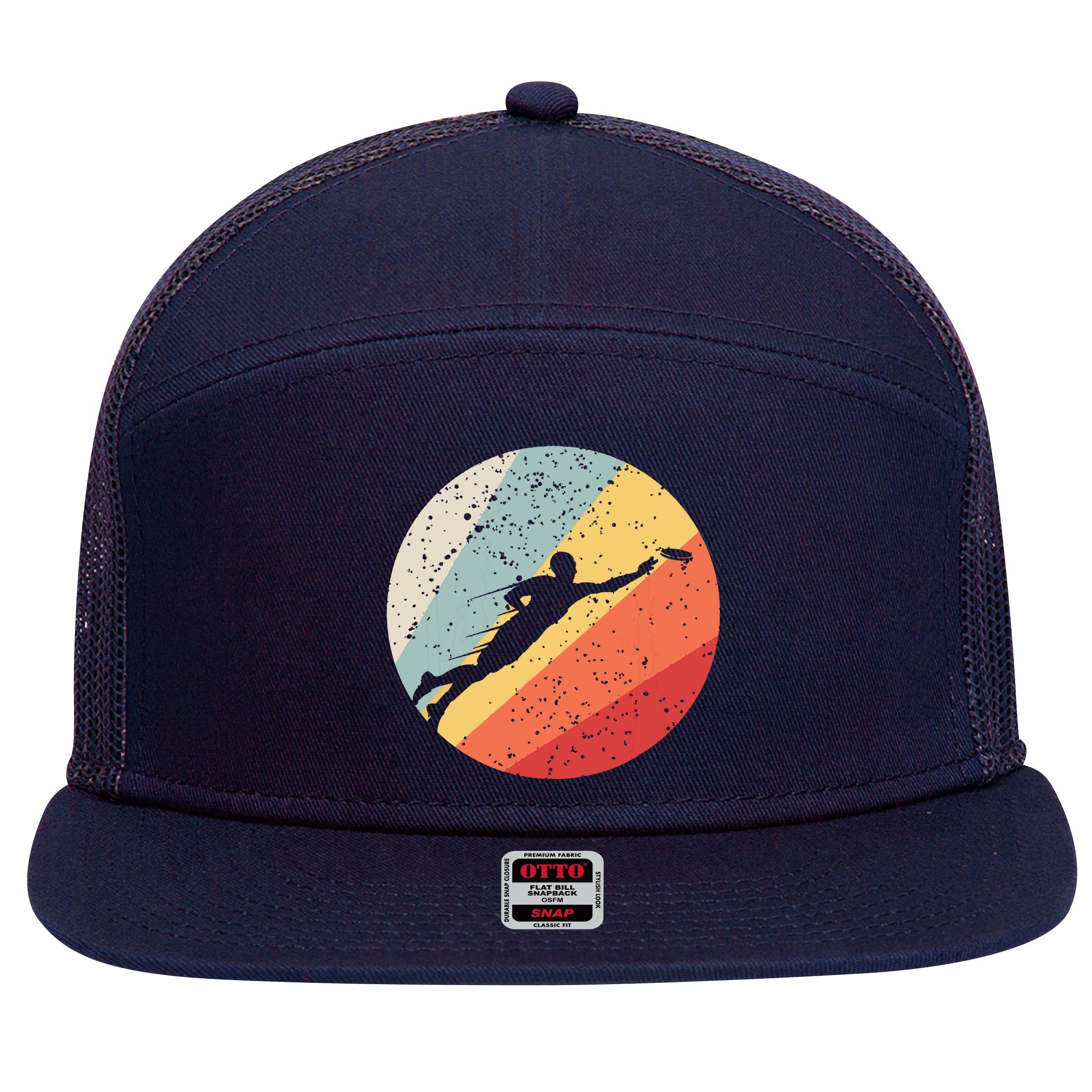 Ultimate Frisbee Retro Distressed 7 Panel Mesh Trucker Snapback Hat