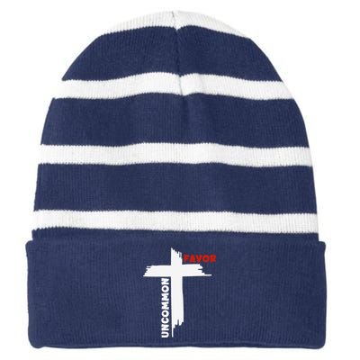 Uncommon Favor Religious Christian Believer Striped Beanie with Solid Band