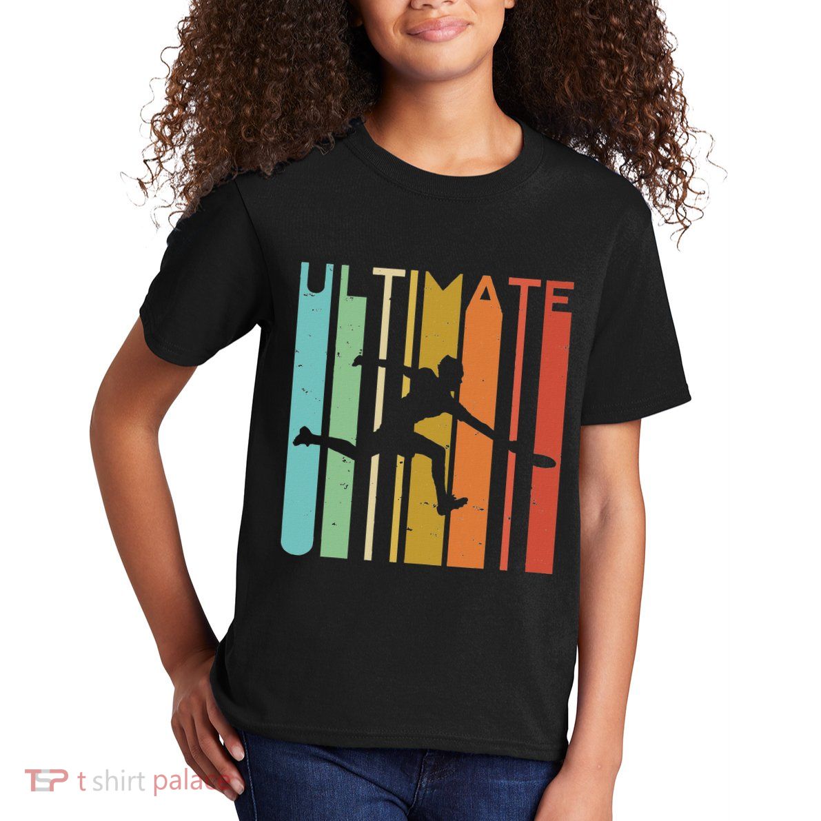 Ultimate Frisbee Retro Player Women Flying Disc Throwing Kids T-Shirt