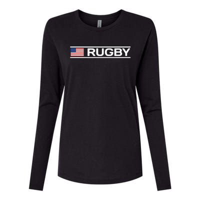 USA Flag Rugby Womens Cotton Relaxed Long Sleeve T-Shirt