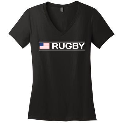 USA Flag Rugby Women's V-Neck T-Shirt