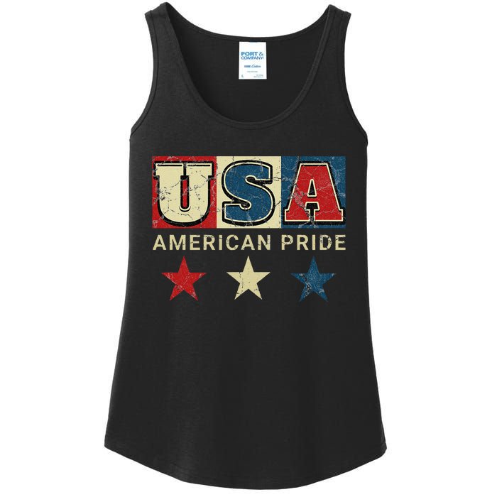 Usa Flag Red White Blue Patriotic American Pride Ladies Essential Tank