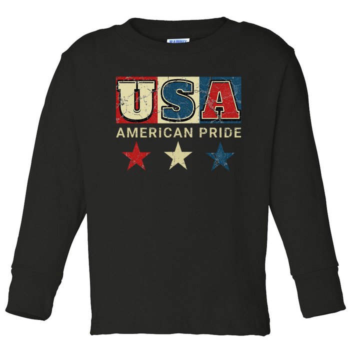 Usa Flag Red White Blue Patriotic American Pride Toddler Long Sleeve Shirt