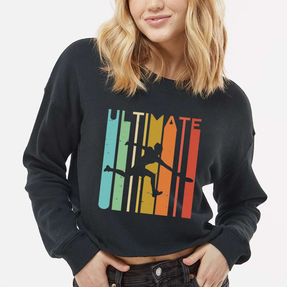 Ultimate Frisbee Retro Player Cropped Pullover Crew