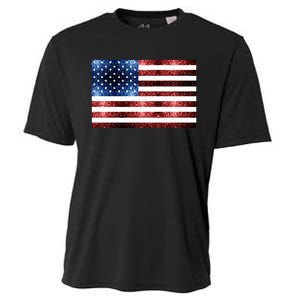 Usa Flag Red Blue Faux Sparkles Glitters Cooling Performance Crew T-Shirt