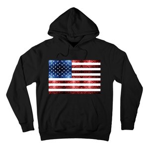 Usa Flag Red Blue Faux Sparkles Glitters Hoodie