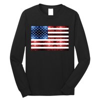 Usa Flag Red Blue Faux Sparkles Glitters Long Sleeve Shirt