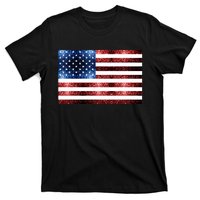 Usa Flag Red Blue Faux Sparkles Glitters T-Shirt