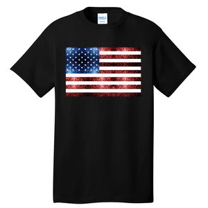 Usa Flag Red Blue Faux Sparkles Glitters Tall T-Shirt