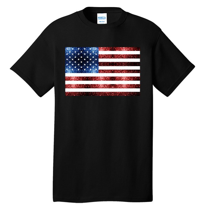 Usa Flag Red Blue Faux Sparkles Glitters Tall T-Shirt