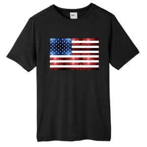 Usa Flag Red Blue Faux Sparkles Glitters Tall Fusion ChromaSoft Performance T-Shirt