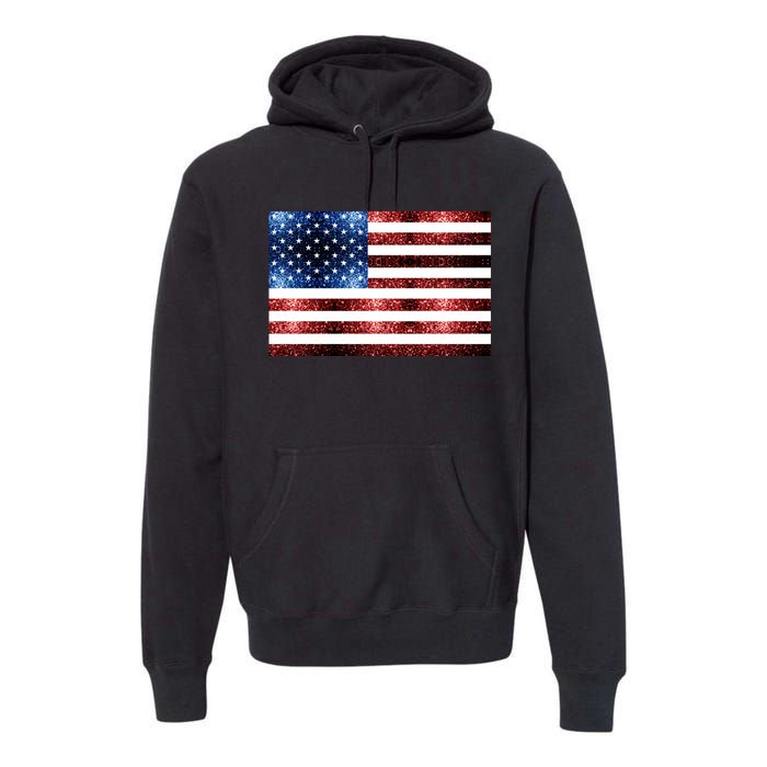 Usa Flag Red Blue Faux Sparkles Glitters Premium Hoodie