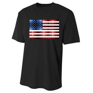 Usa Flag Red Blue Faux Sparkles Glitters Performance Sprint T-Shirt